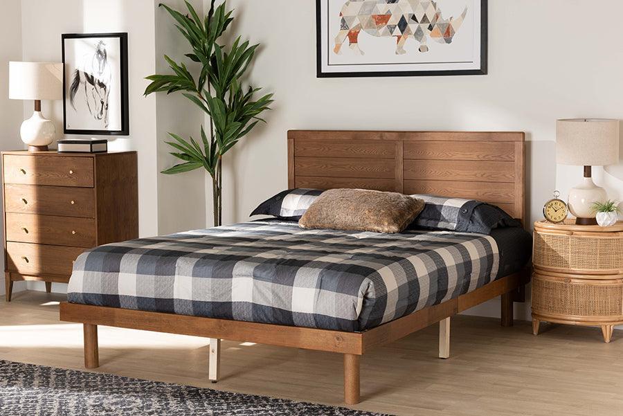 Daina Mid-Century Modern Ash Walnut Finished Wood Full Size Platform Bed FredCo