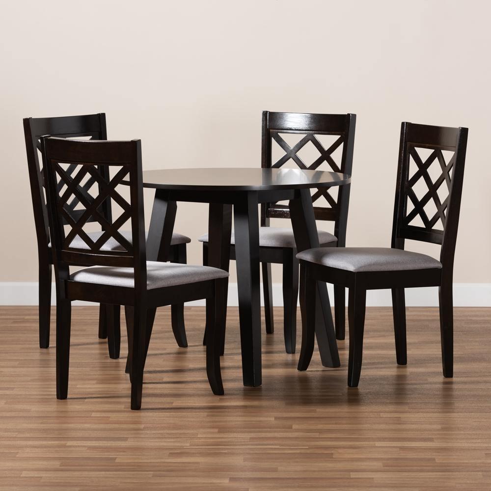 Daisy Modern and Contemporary Grey Fabric Upholstered and Dark Brown Finished Wood 5-Piece Dining Set FredCo