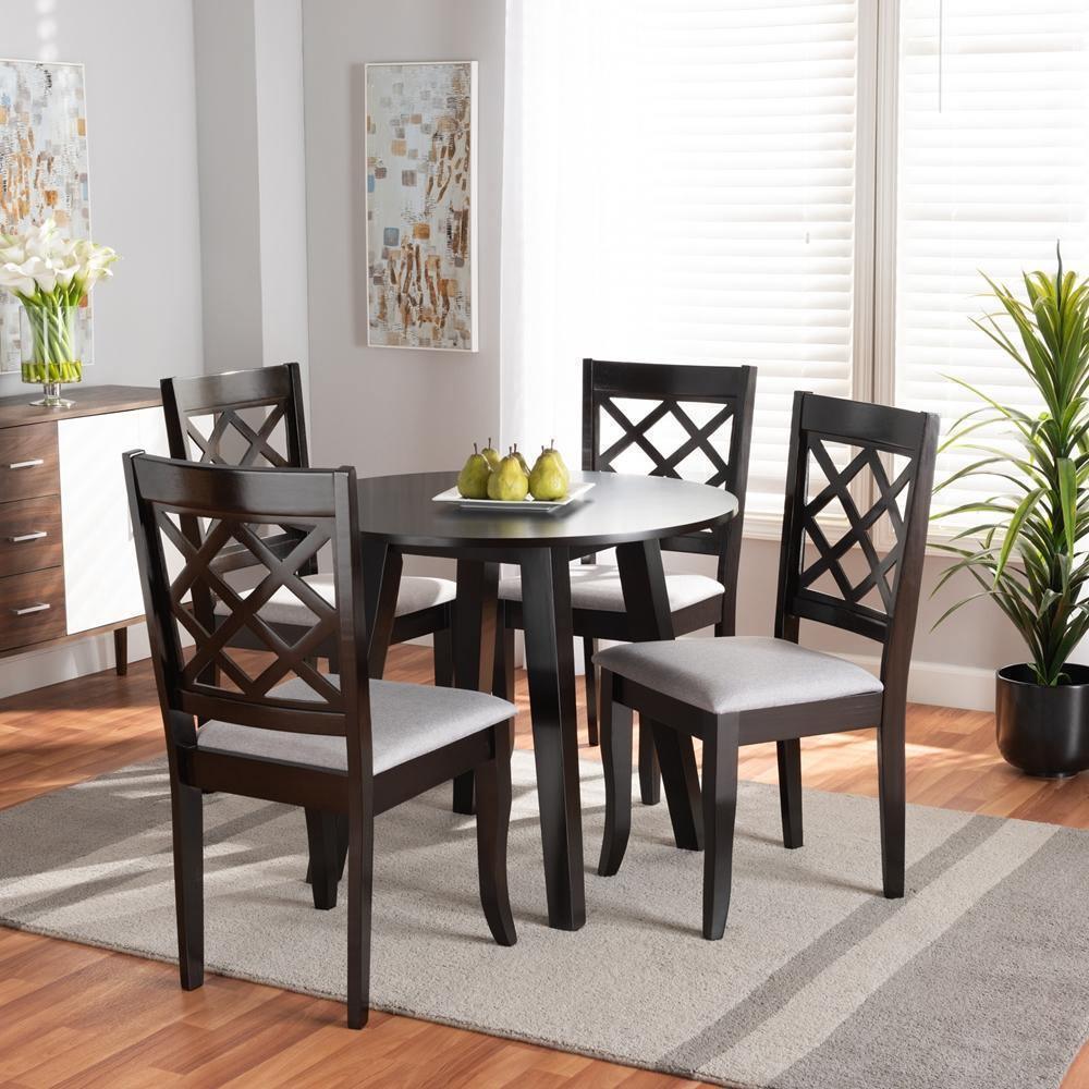 Daisy Modern and Contemporary Grey Fabric Upholstered and Dark Brown Finished Wood 5-Piece Dining Set FredCo
