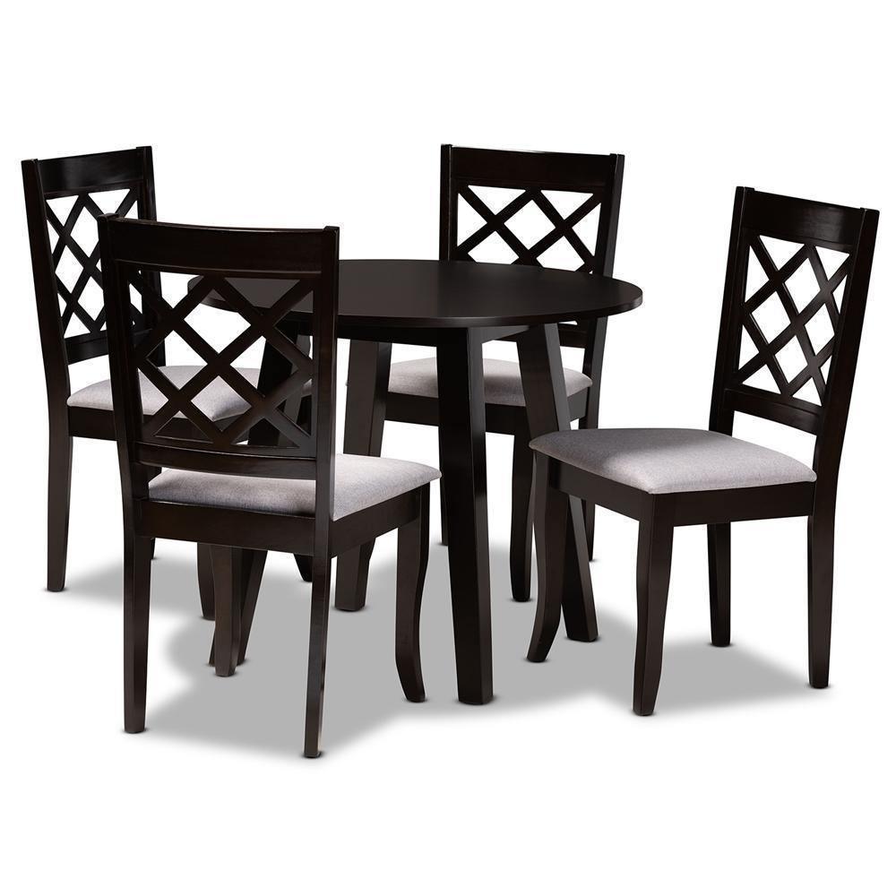 Daisy Modern and Contemporary Grey Fabric Upholstered and Dark Brown Finished Wood 5-Piece Dining Set FredCo