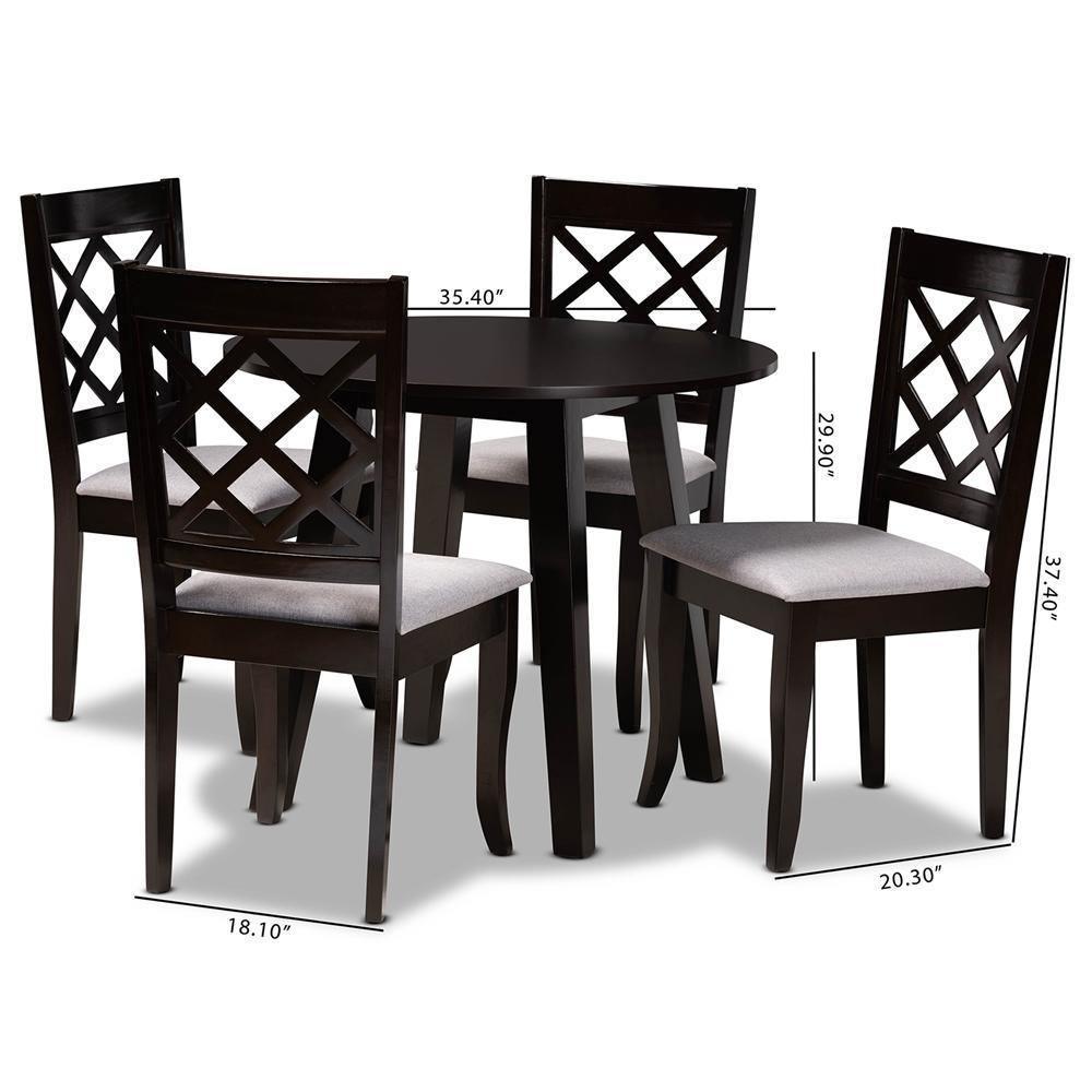 Daisy Modern and Contemporary Grey Fabric Upholstered and Dark Brown Finished Wood 5-Piece Dining Set FredCo