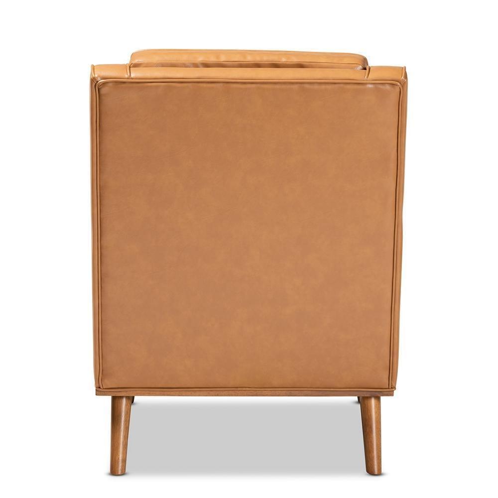 Daley Modern and Contemporary Tan Faux Leather Upholstered and Walnut Brown Finished Wood Lounge Armchair FredCo