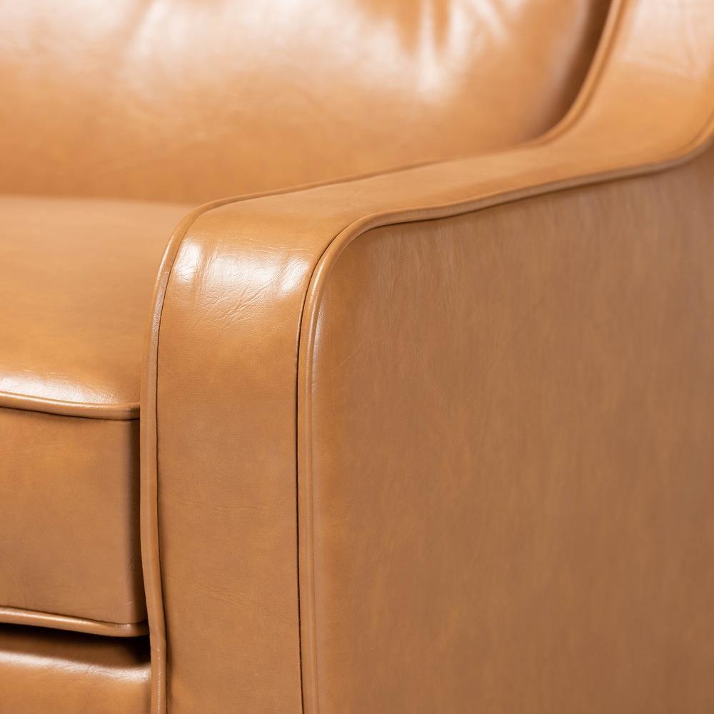 Daley Modern and Contemporary Tan Faux Leather Upholstered and Walnut Brown Finished Wood Lounge Armchair FredCo