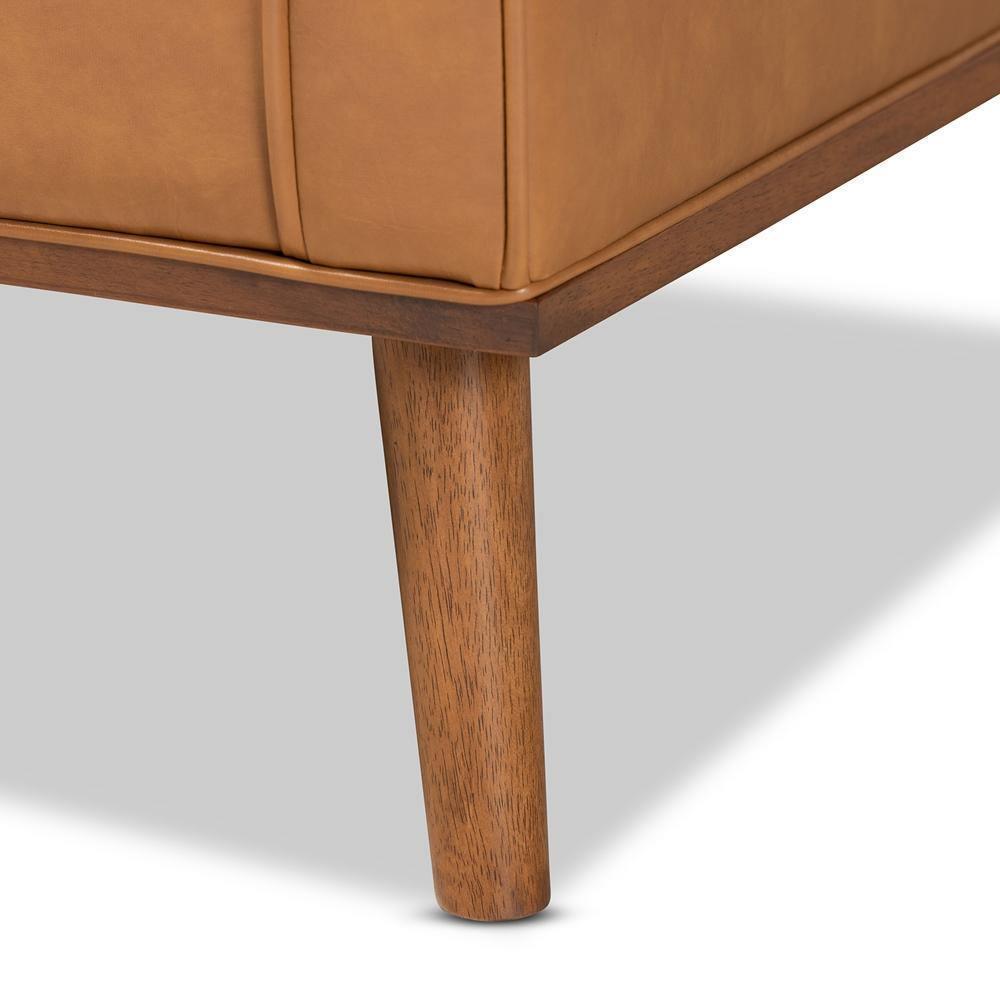 Daley Modern and Contemporary Tan Faux Leather Upholstered and Walnut Brown Finished Wood Lounge Armchair FredCo