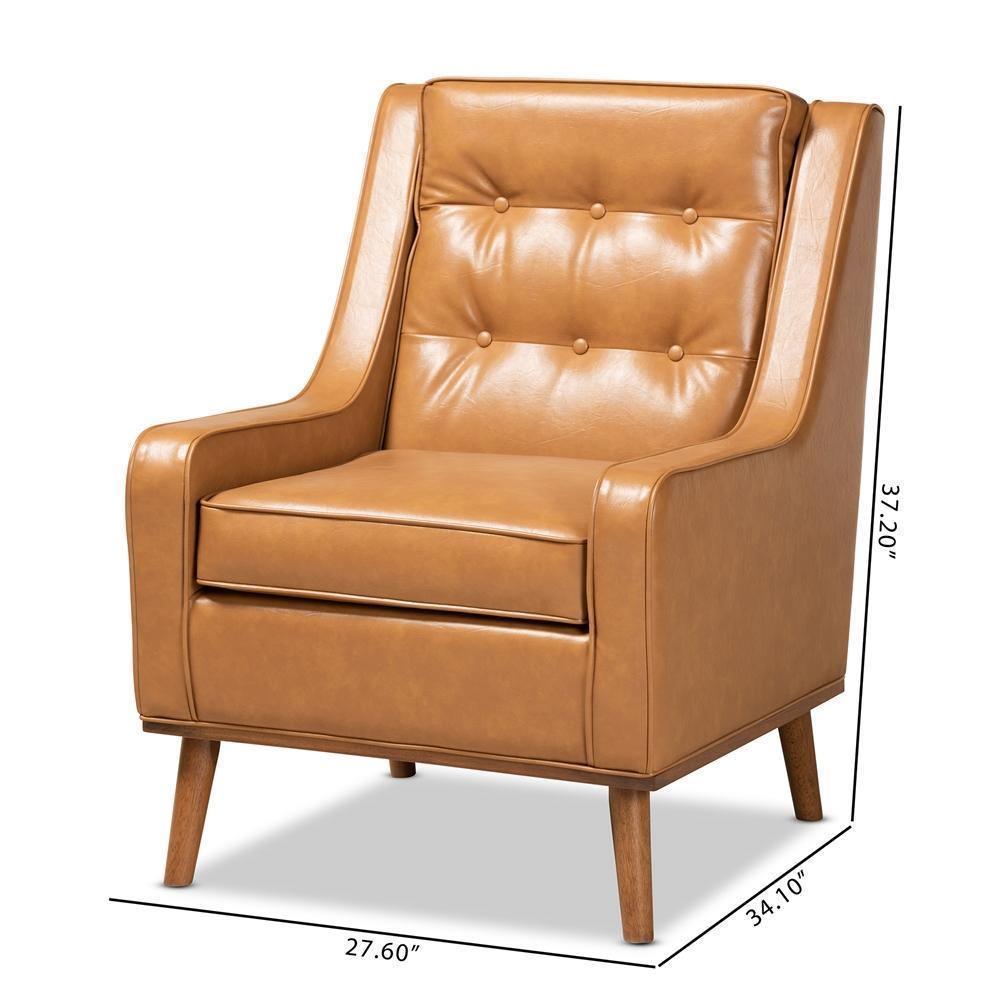 Daley Modern and Contemporary Tan Faux Leather Upholstered and Walnut Brown Finished Wood Lounge Armchair FredCo
