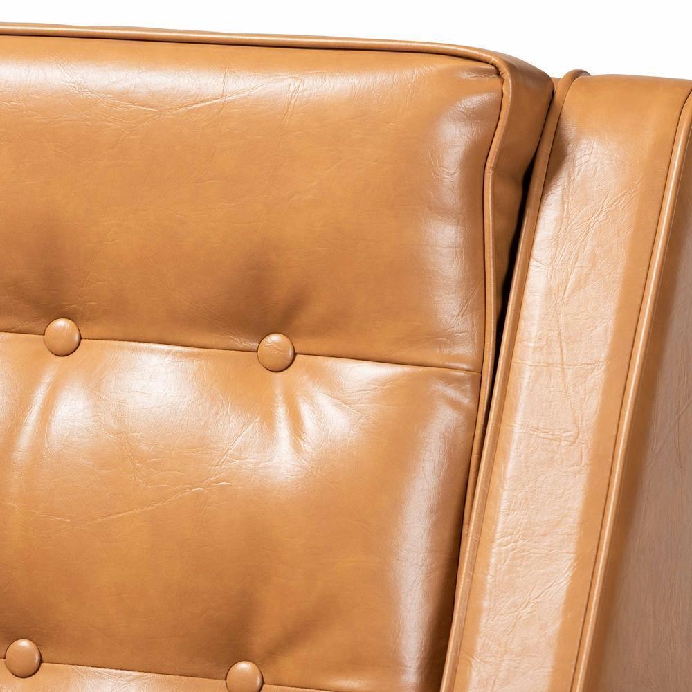 Daley Modern and Contemporary Tan Faux Leather Upholstered and Walnut Brown Finished Wood Lounge Armchair FredCo