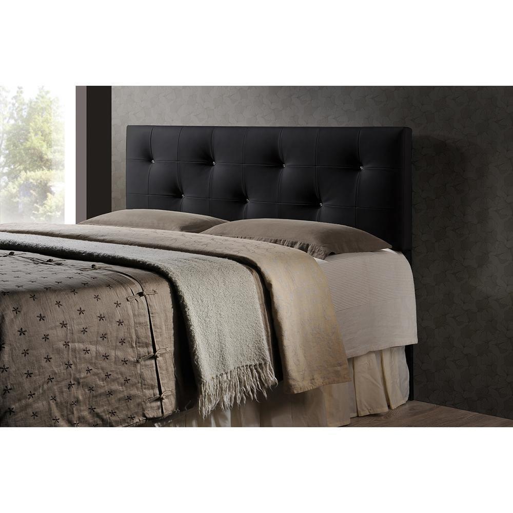 Dalini Modern and Contemporary King Black Faux Leather Headboard with Faux Crytal Buttons FredCo