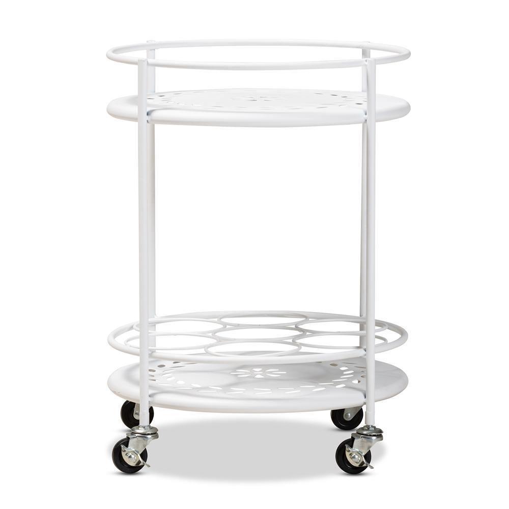 Dallan Modern Industrial White Metal 2-Tier Kitchen Cart FredCo