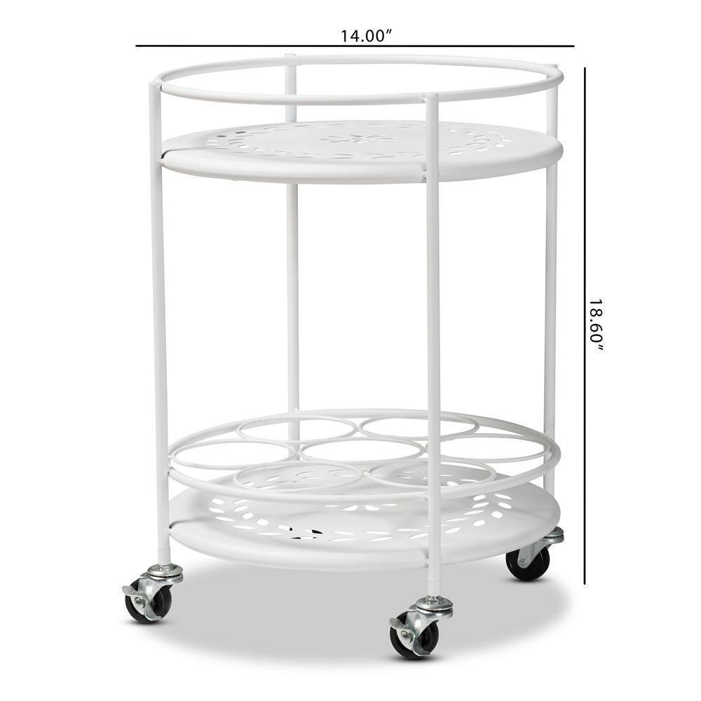 Dallan Modern Industrial White Metal 2-Tier Kitchen Cart FredCo