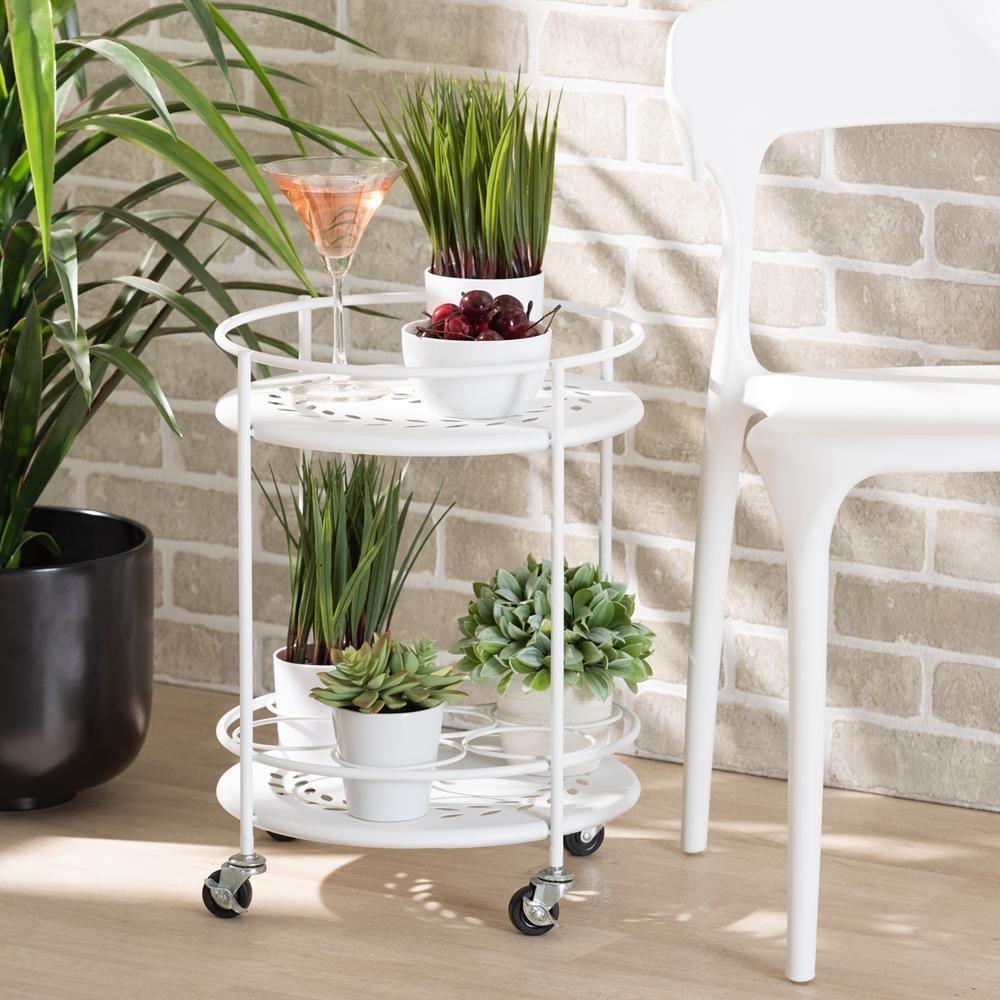 Dallan Modern Industrial White Metal 2-Tier Kitchen Cart FredCo