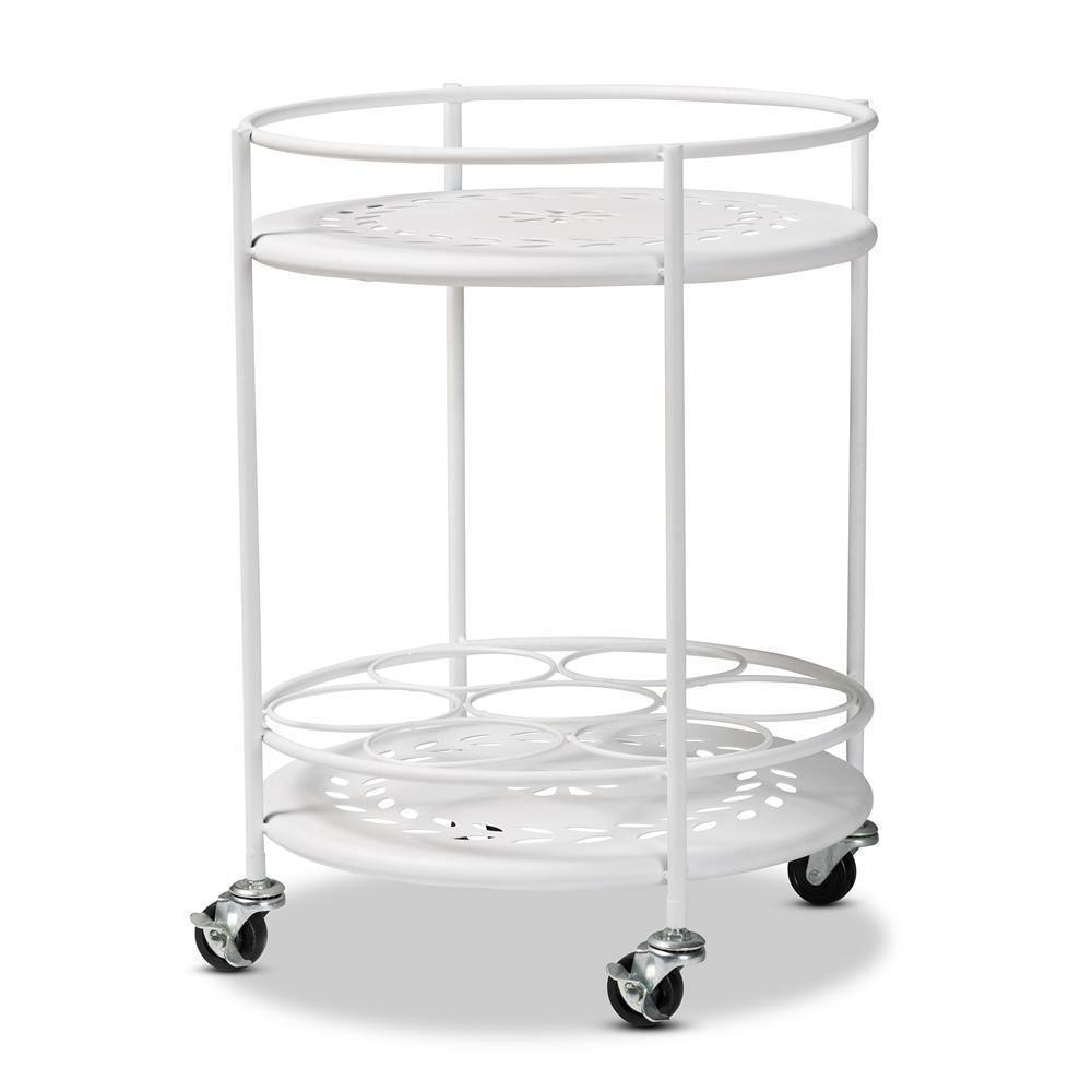 Dallan Modern Industrial White Metal 2-Tier Kitchen Cart FredCo