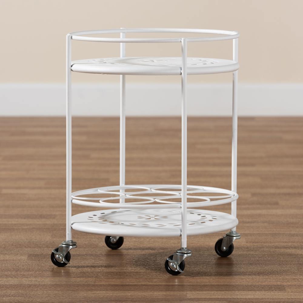 Dallan Modern Industrial White Metal 2-Tier Kitchen Cart FredCo