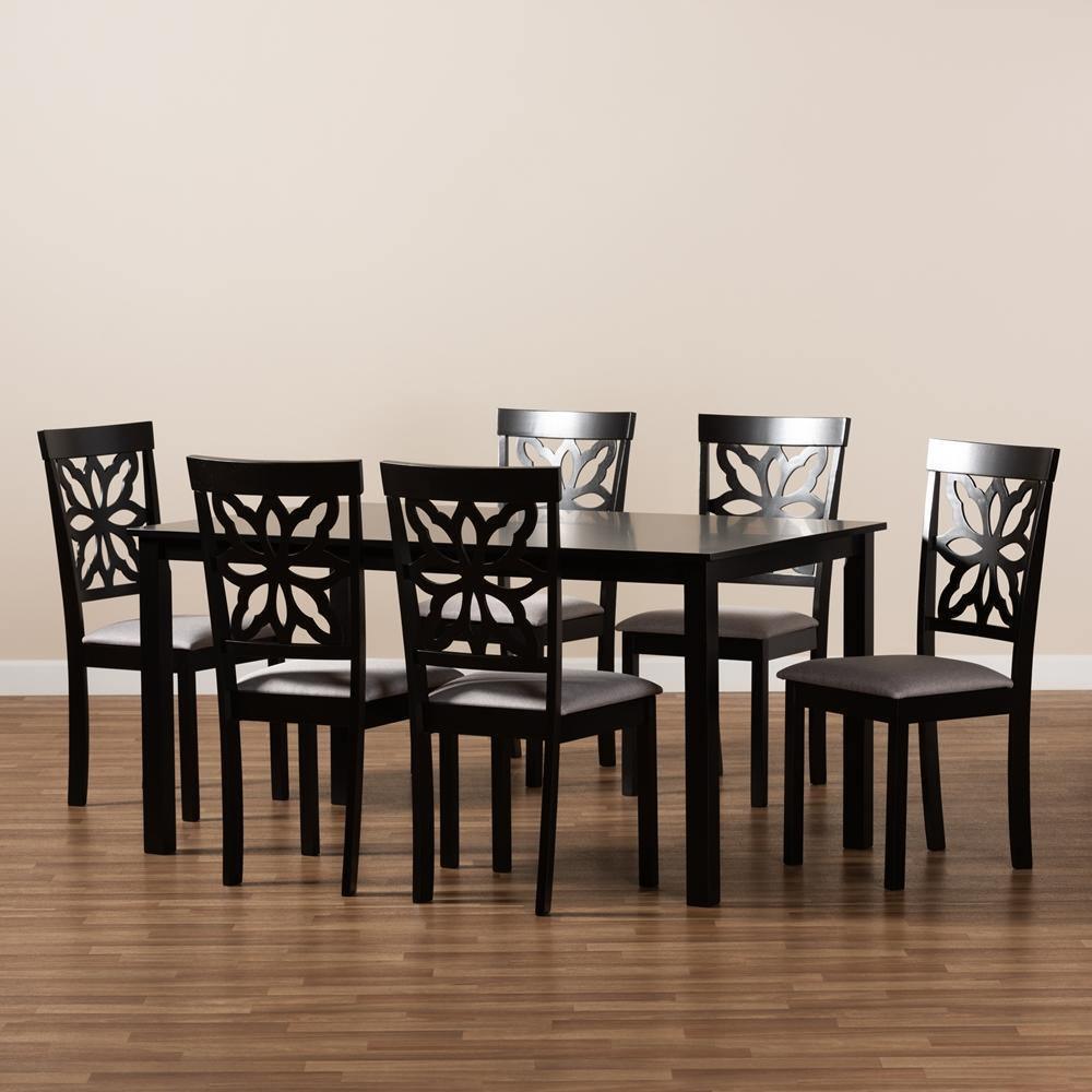 Dallas Modern and Contemporary Grey Fabric Upholstered and Dark Brown Finished Wood 7-Piece Dining Set FredCo