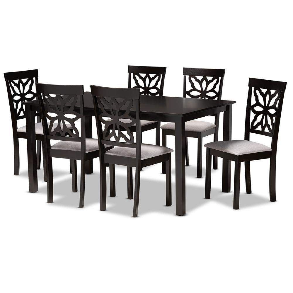 Dallas Modern and Contemporary Grey Fabric Upholstered and Dark Brown Finished Wood 7-Piece Dining Set FredCo