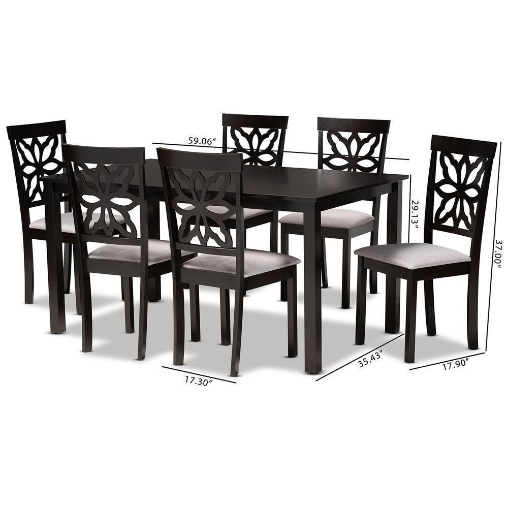 Dallas Modern and Contemporary Grey Fabric Upholstered and Dark Brown Finished Wood 7-Piece Dining Set FredCo