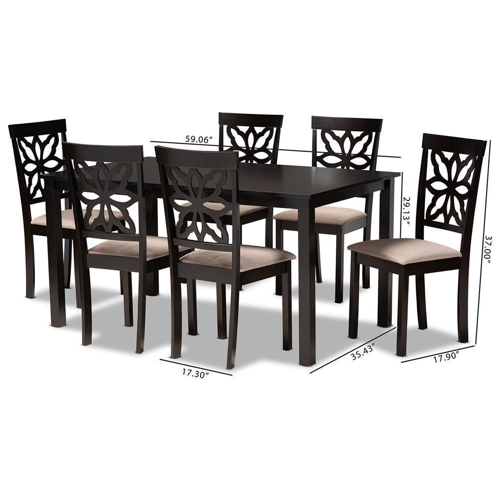 Dallas Modern and Contemporary Sand Fabric Upholstered and Dark Brown Finished Wood 7-Piece Dining Set FredCo