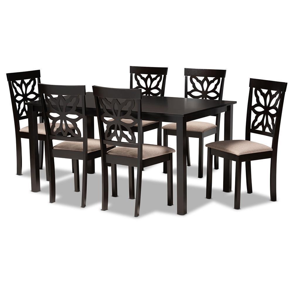 Dallas Modern and Contemporary Sand Fabric Upholstered and Dark Brown Finished Wood 7-Piece Dining Set FredCo