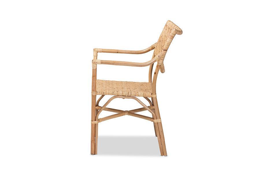 Damani Modern Bohemian Natural Brown Finished Rattan Dining Chair FredCo