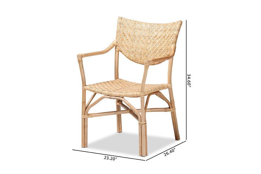 Damani Modern Bohemian Natural Brown Finished Rattan Dining Chair FredCo