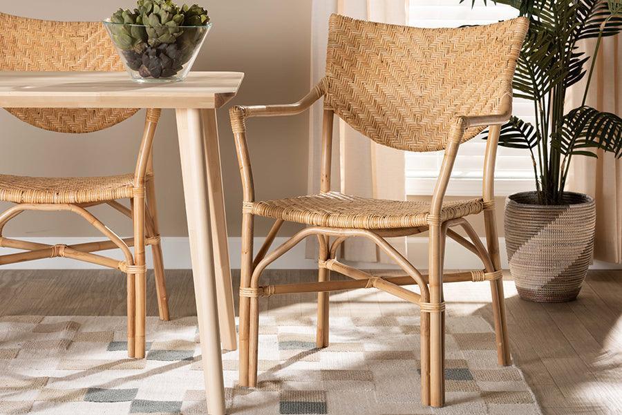 Damani Modern Bohemian Natural Brown Finished Rattan Dining Chair FredCo