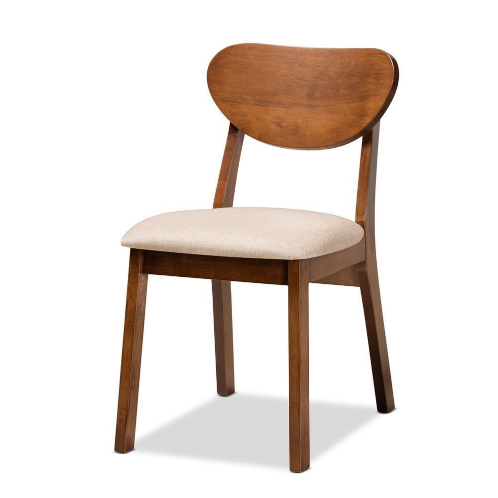 Damara Mid-Century Modern Sand Fabric Upholstered and Walnut Brown Finished Wood 5-Piece Dining Set FredCo