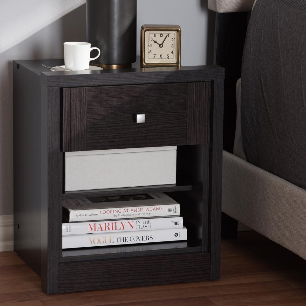 Danette Modern and Contemporary Wenge Brown Finished 1-Drawer Nightstand FredCo