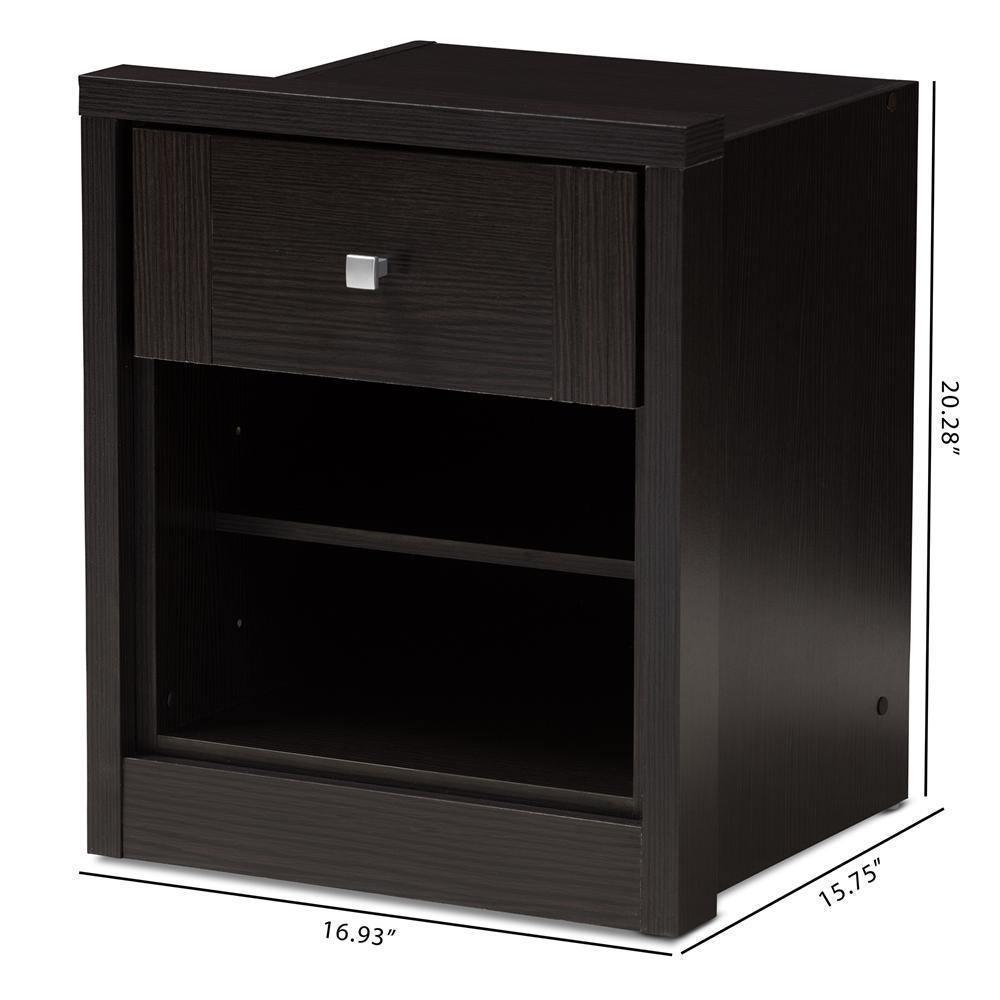 Danette Modern and Contemporary Wenge Brown Finished 1-Drawer Nightstand FredCo