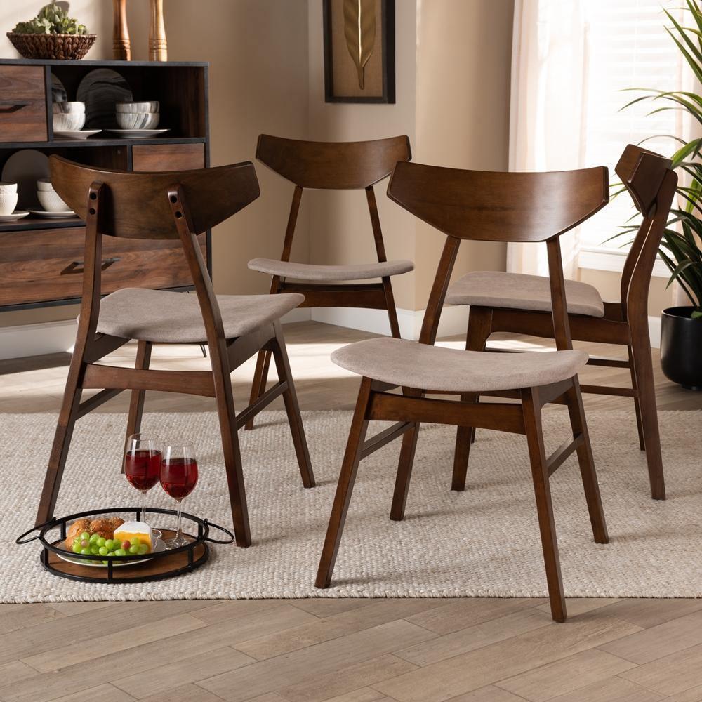 Danica Mid-Century Modern Transitional Light Beige Fabric Upholstered and Walnut Brown Finished Wood 4-Piece Dining Chair Set FredCo
