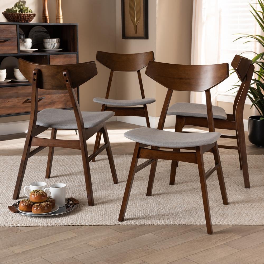 Danica Mid-Century Modern Transitional Light Grey Fabric Upholstered and Walnut Brown Finished Wood 4-Piece Dining Chair Set FredCo