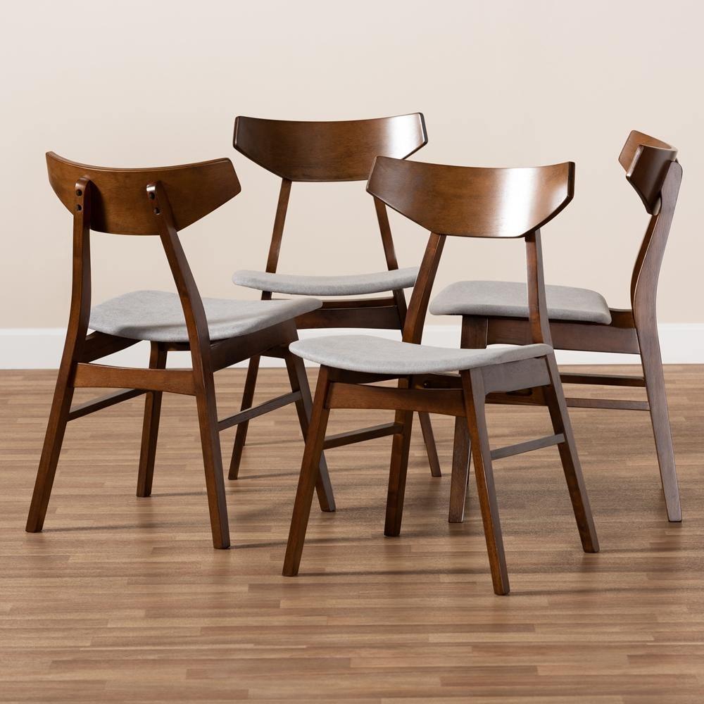 Danica Mid-Century Modern Transitional Light Grey Fabric Upholstered and Walnut Brown Finished Wood 4-Piece Dining Chair Set FredCo