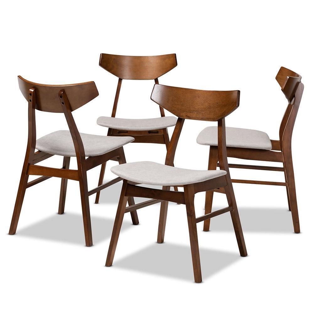 Danica Mid-Century Modern Transitional Light Grey Fabric Upholstered and Walnut Brown Finished Wood 4-Piece Dining Chair Set FredCo