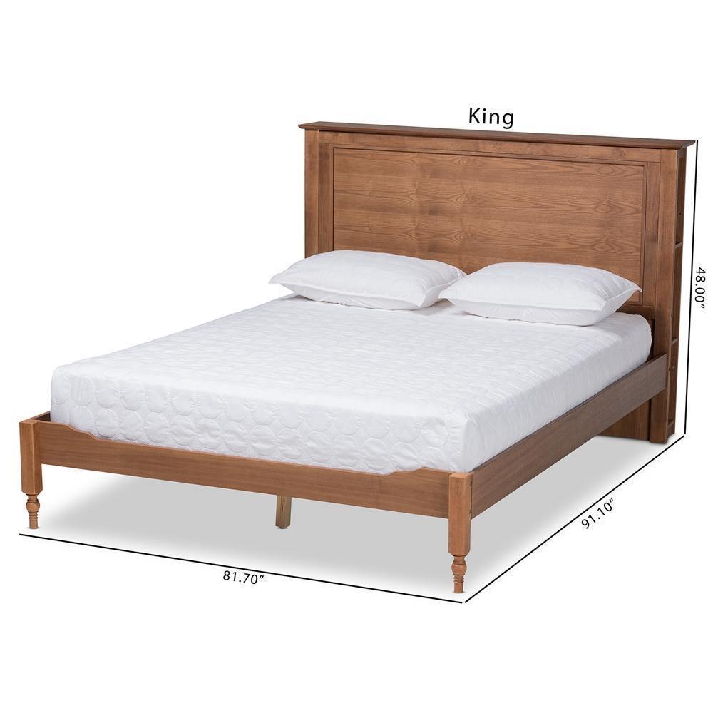 Danielle Traditional and Transitional Rustic Ash Walnut Brown Finished Wood Full Size Platform Storage Bed with Built-In Shelves FredCo