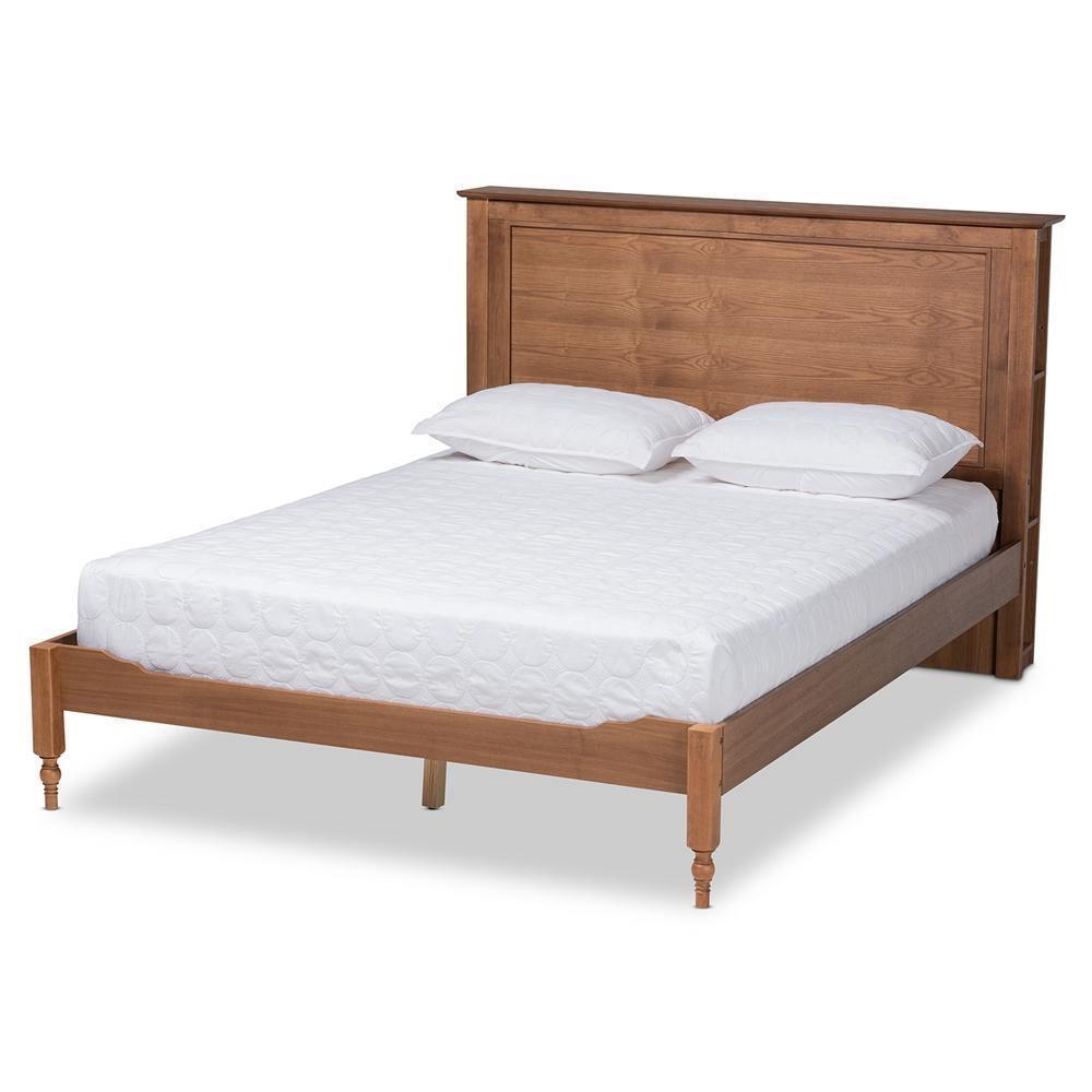 Danielle Traditional and Transitional Rustic Ash Walnut Brown Finished Wood Full Size Platform Storage Bed with Built-In Shelves FredCo