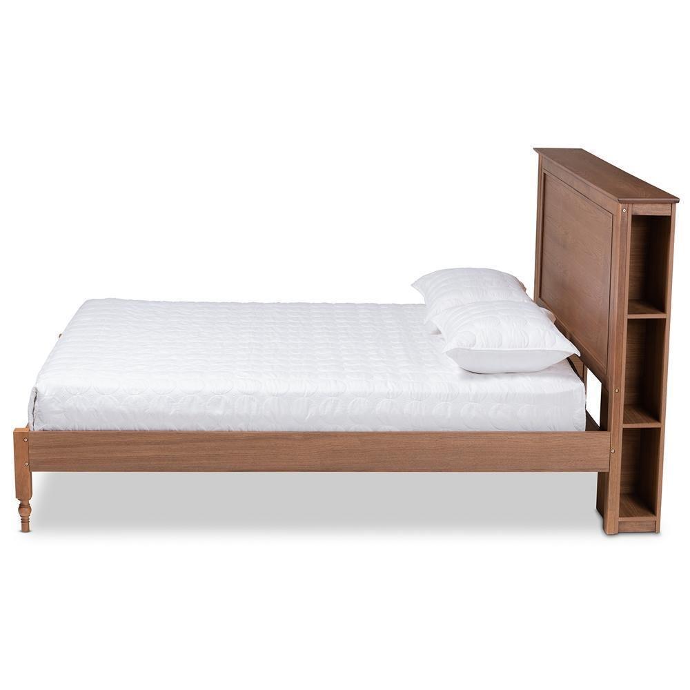 Danielle Traditional and Transitional Rustic Ash Walnut Brown Finished Wood Full Size Platform Storage Bed with Built-In Shelves FredCo
