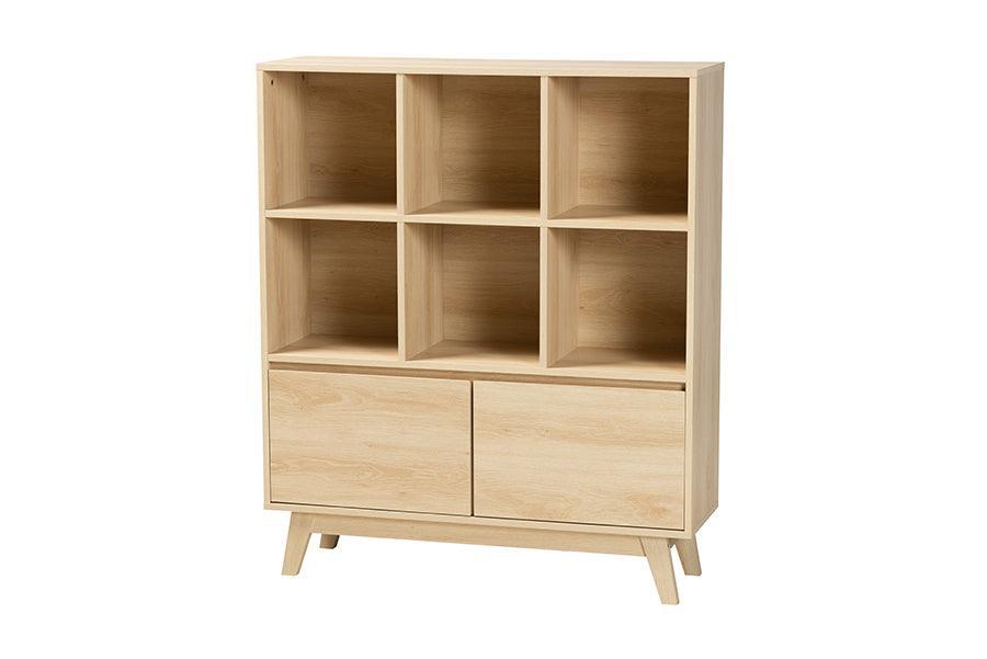 Danina Japandi Oak Brown Finished Wood Bookshelf FredCo