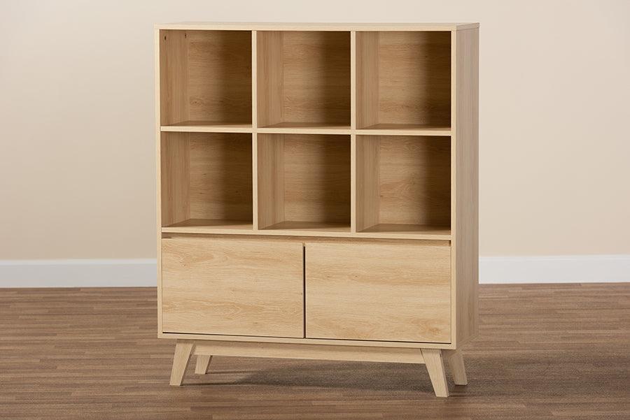 Danina Japandi Oak Brown Finished Wood Bookshelf FredCo