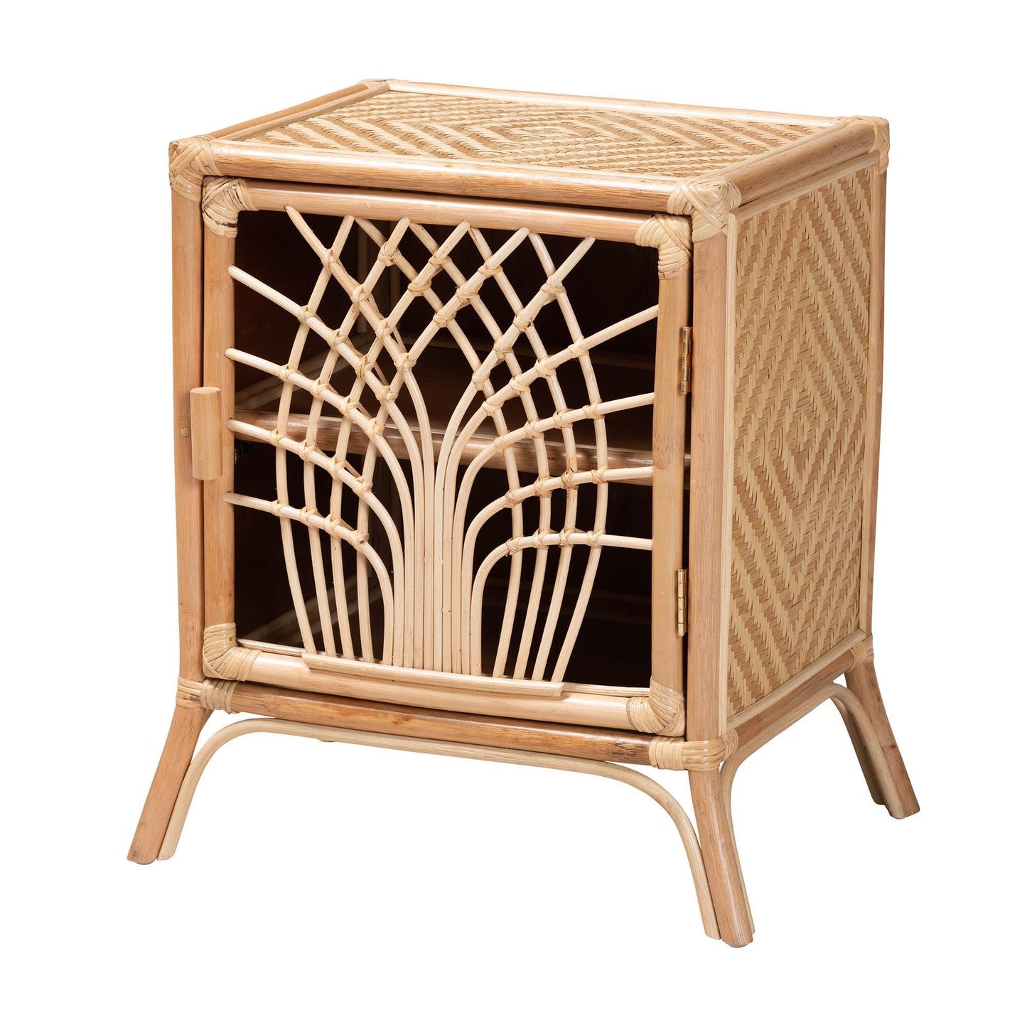 Danna Modern Bohemian Natural Brown Rattan Nightstand FredCo