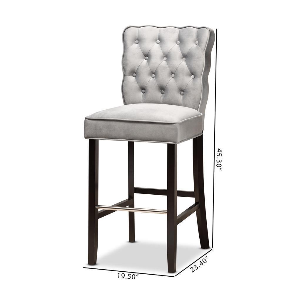 Daphne Modern and Contemporary Dark Grey Velvet Fabric Upholstered and Dark Brown Finished Wood 2-Piece Bar Stool Set FredCo