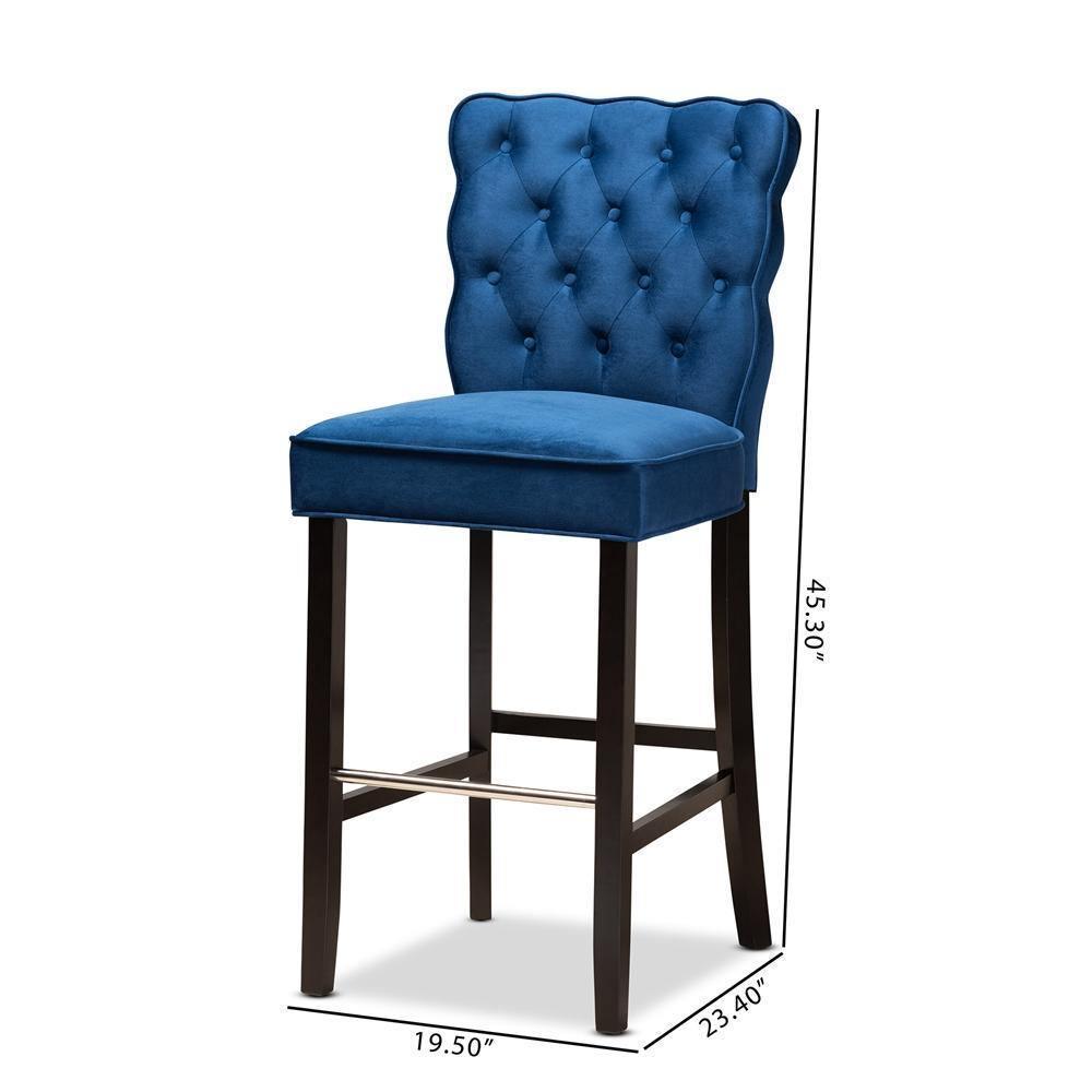 Daphne Modern and Contemporary Navy Blue Velvet Fabric Upholstered and Dark Brown Finished Wood 2-Piece Bar Stool Set FredCo