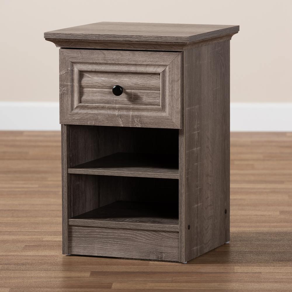 Dara Traditional Transitional Grey Brown Oak Finished 1-Drawer Wood Nightstand FredCo