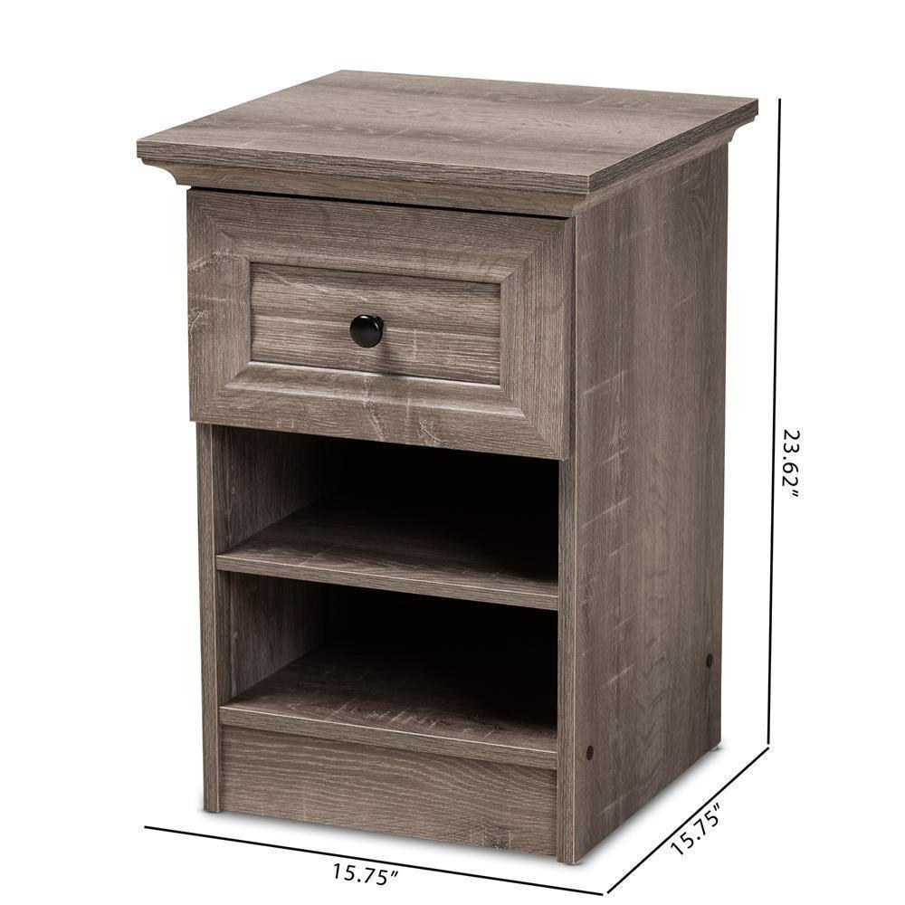 Dara Traditional Transitional Grey Brown Oak Finished 1-Drawer Wood Nightstand FredCo