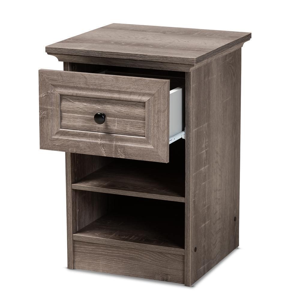 Dara Traditional Transitional Grey Brown Oak Finished 1-Drawer Wood Nightstand FredCo