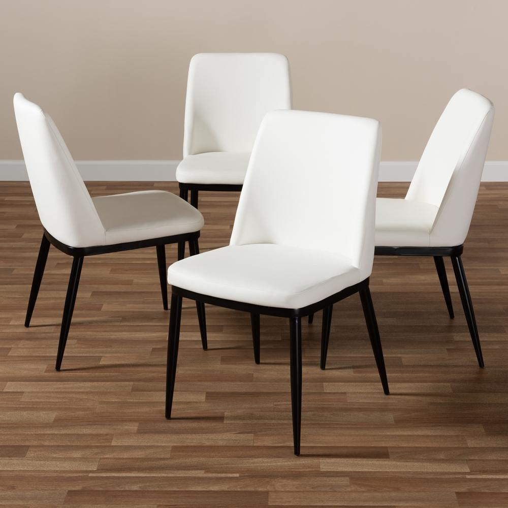 Darcell Modern and Contemporary White Faux Leather Upholstered Dining Chair (Set of 4) FredCo
