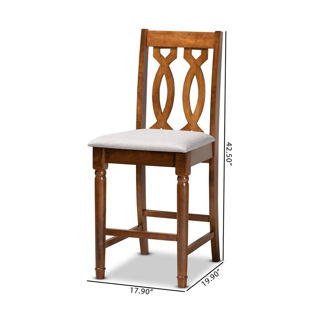Darcie Modern and Contemporary Grey Fabric Upholstered and Walnut Brown Finished Wood 2-Piece Counter Stool Set FredCo
