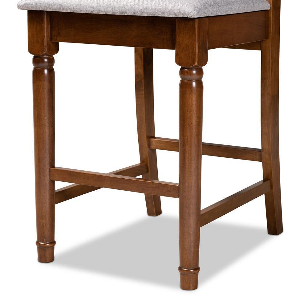 Darcie Modern and Contemporary Grey Fabric Upholstered and Walnut Brown Finished Wood 2-Piece Counter Stool Set FredCo
