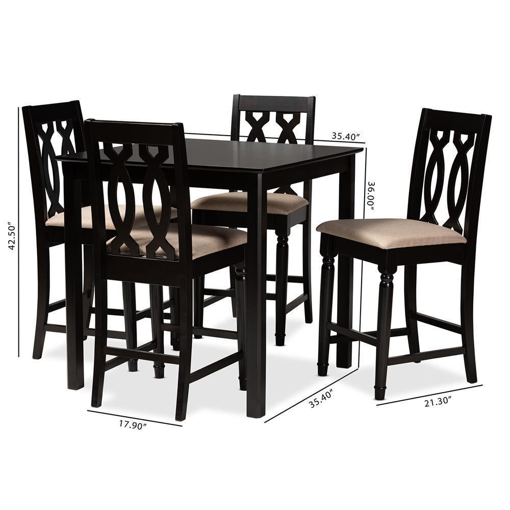 Darcie Modern and Contemporary Sand Fabric Upholstered Espresso Brown Finished 5-Piece Wood Pub Set FredCo
