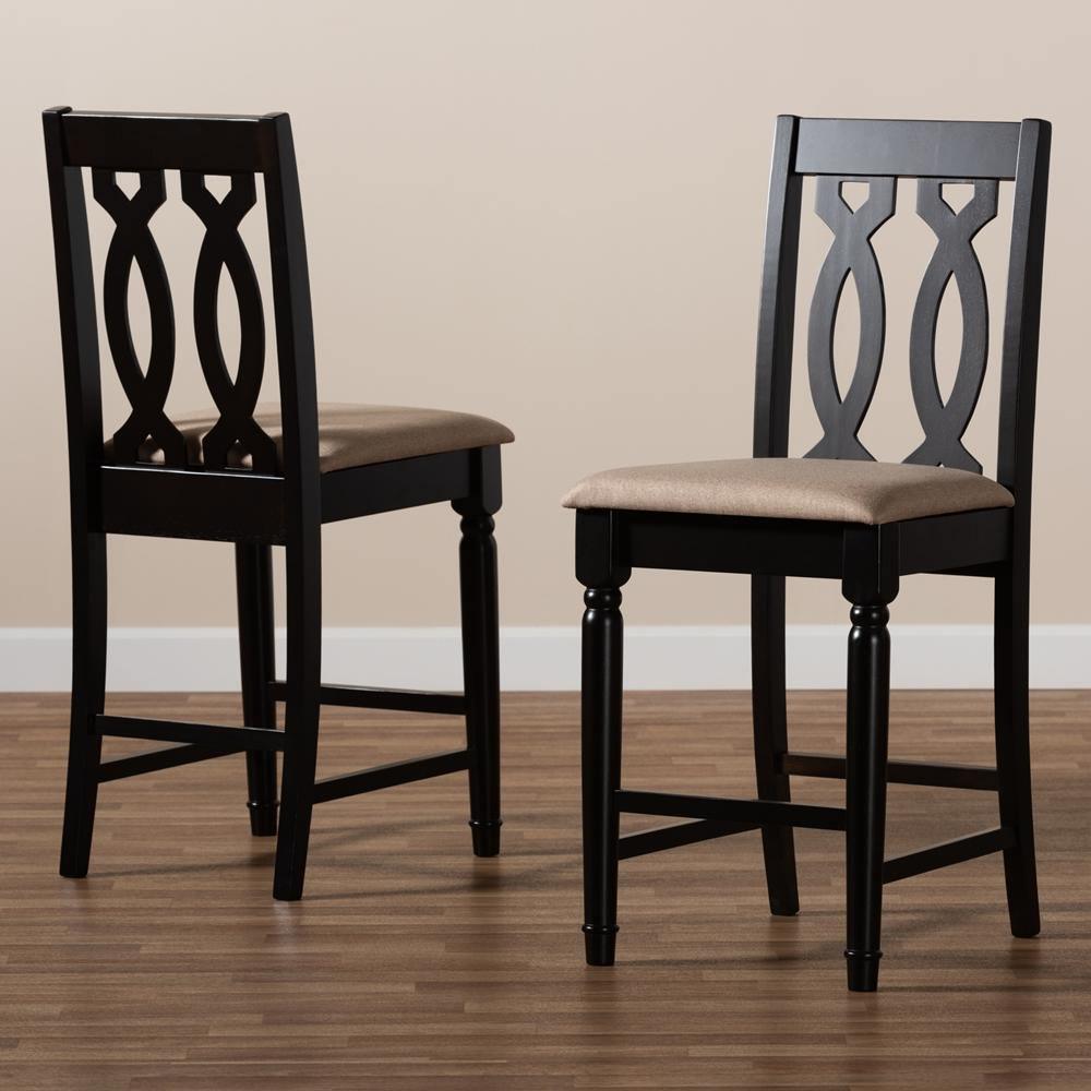 Darcie Modern and Contemporary Sand Fabric Upholstered Espresso Brown Finished Wood Counter Stool (Set of 2) FredCo