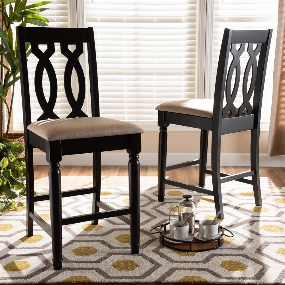 Darcie Modern and Contemporary Sand Fabric Upholstered Espresso Brown Finished Wood Counter Stool (Set of 2) FredCo