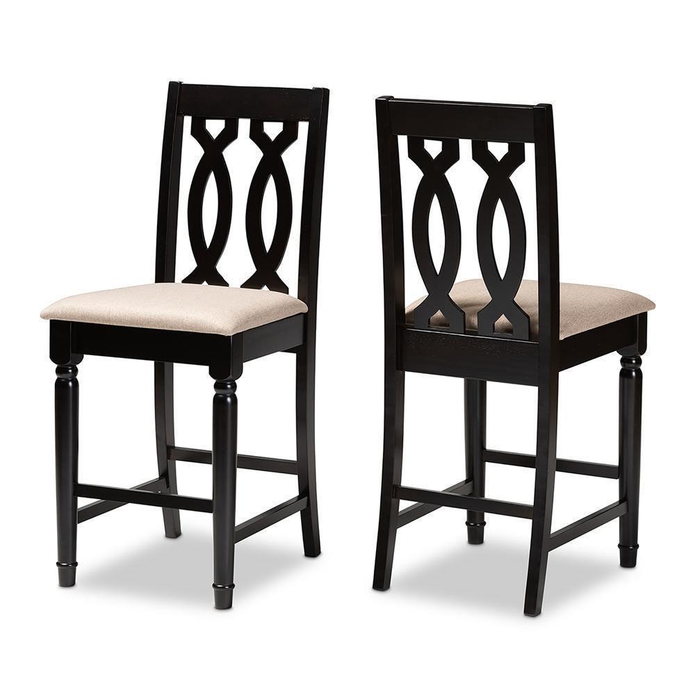 Darcie Modern and Contemporary Sand Fabric Upholstered Espresso Brown Finished Wood Counter Stool (Set of 2) FredCo