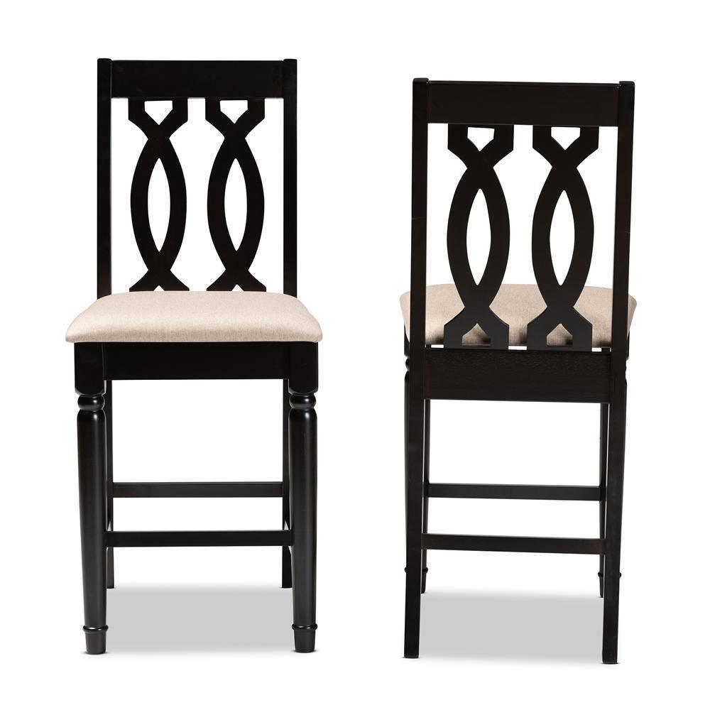 Darcie Modern and Contemporary Sand Fabric Upholstered Espresso Brown Finished Wood Counter Stool (Set of 2) FredCo